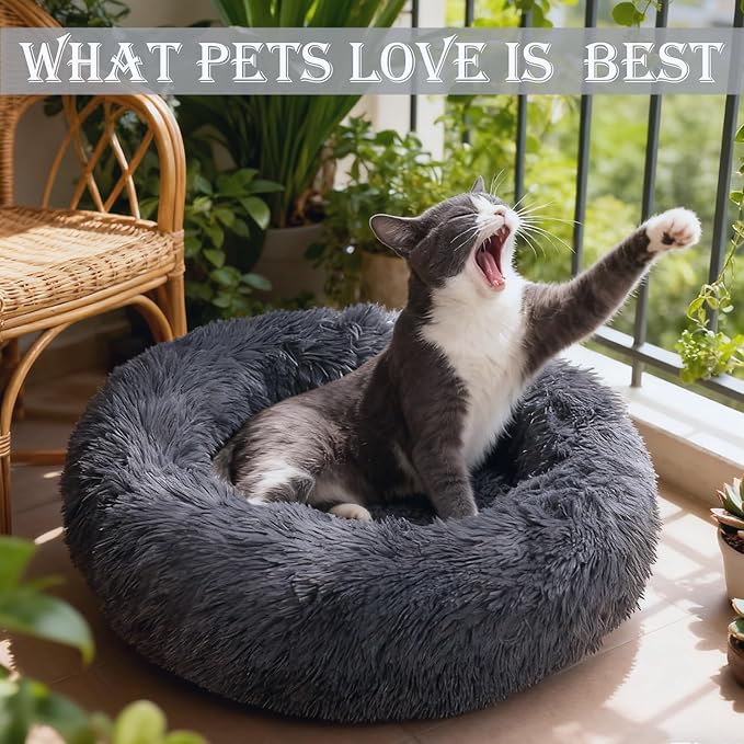 Washable Dog & Cat Bed for Ultra Large Small Medium Size Pet, Calming Donut Round Cute Warming Mat House Supply Indoor, 8 Sized Deal Necessity Essential Furniture for Boy Girl Puppy Kitten kitty