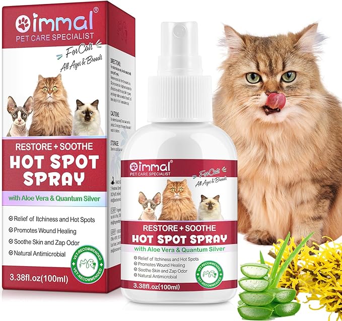 Hot Spot Spray Treatment for Cats, Upgraded Hot Spot & Itch Relief Skin Spray for Cat, Instant Irritated Dry Itchy Skin, Allergies, and Dermatitis, Scratching and Licking, Reduces Topical Inflammation