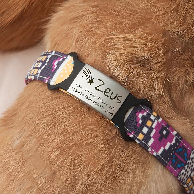 Anavia Slide On Silent Pet ID Tags Cat Dog Name Tags, Fun Wild Flower Design Silicone Band Personalized Engraved Stainless Steel Tag, Customized Chew-Proof Quiet Dog Collar Tags (Small, Blue)