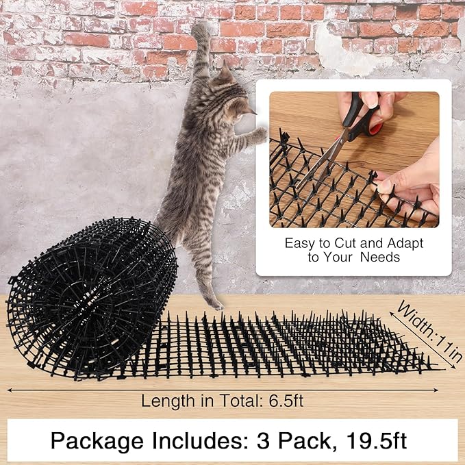 Abbylike 3 Pack 6.5 ft Cat Repellent Mat with Spikes Outdoor 78x11'' Cat Repellent Outdoor Deterrent Indoor Prickle Spike Strips for Animals for Keep Pet Off Couch Furniture Garden Fence