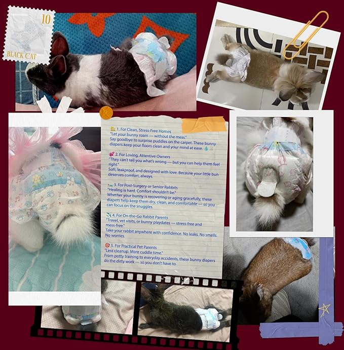 Leakproof Bunny Diapers – Disposable Pet Diaper for Rabbits, Great for Incontinence, Surgery, and Potty Accidents (Pack of 10/2 Pack,XXS Size (Recommended for 1-3 lbs))