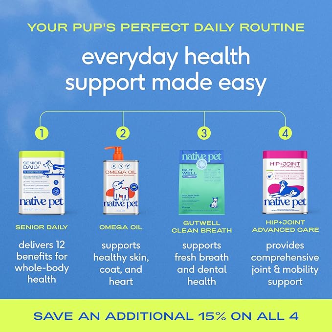 Native Pet Senior Daily Dog Vitamins & Supplements – 12-in-1 Dog Multivitamin Powder for Senior Dogs – Supports Mobility, Cognition, Digestion, Immune Health & More – 30 Scoops