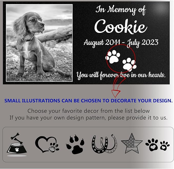 Pet Memorial Stones, Pet Headstones for Dogs Personalized,Dogs Headstones, Cat Tombstone Outdoor,Black Granite Memorial Garden Stone Customized Gravestone Markers
