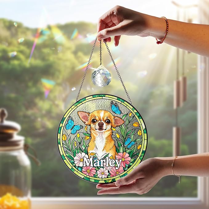 Personalized Pet Portrait Stained Glass Window Hanging, Loss of Dog Sympathy Gift Suncatcher, Cat Keepsake Bereavement Gift from Photo, Dog Memorial Suncatcher for Pet Lover, Cat Mom, Woman