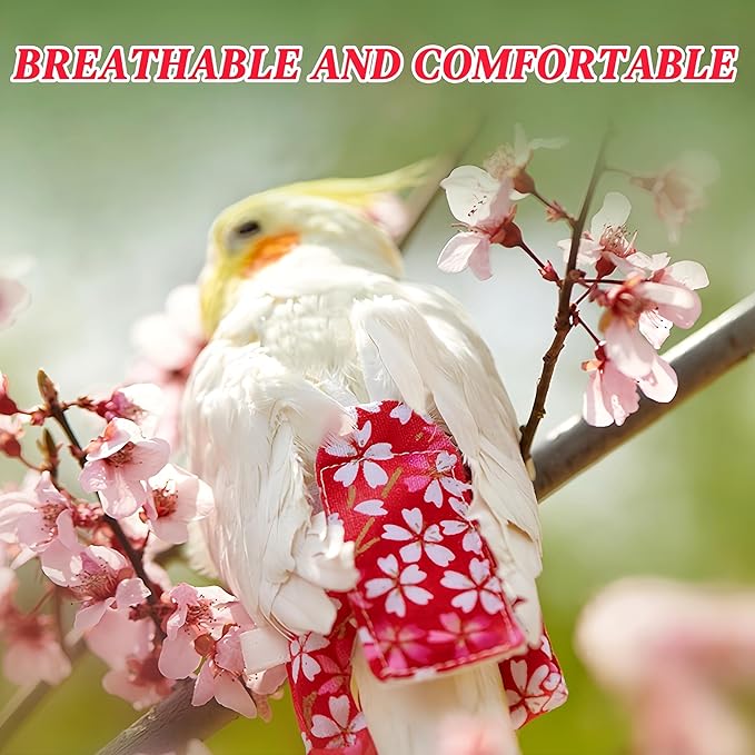 2 Pcs Bird Diapers Bird Harness Flight Suits Diapers with 80in Flying Leash Reusable Parrot Nappy with Waterproof Inner Layer for Cockatiel Budgie Conure Parakeet Lovebird-Red&Light Blue