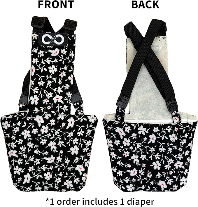 Chicken Diapers Duck Diaper Diaperalls for Hens, Roosters, Ducks, Ducklings - Reusable, Adjustable by Uni Infinity (Black Floral, Duck Medium, 1, Count)