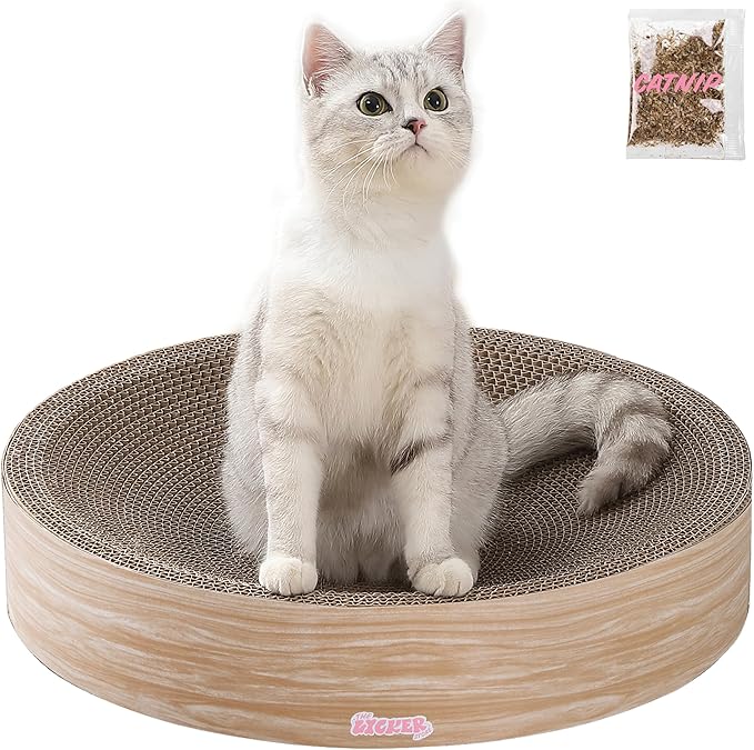 CSR1010J Nelson 20.13" Modern Cardboard Round Bowl Cat Scratcher with Catnip, Oak Wood