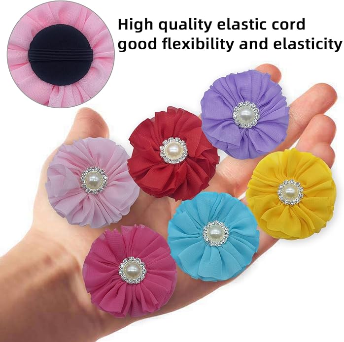 Dog Collar Flower Accessories with Pearls, Decorative Flower Charms for Dog and Cat Collars, Pack of 6
