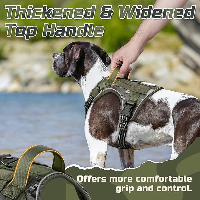 rabbitgoo Tactical Dog Harness Medium Sized Dog, No Pull Military Service Vest with Handle & Molle, Easy Control for Training Walking, Adjustable Reflective Straps, Green camo, M
