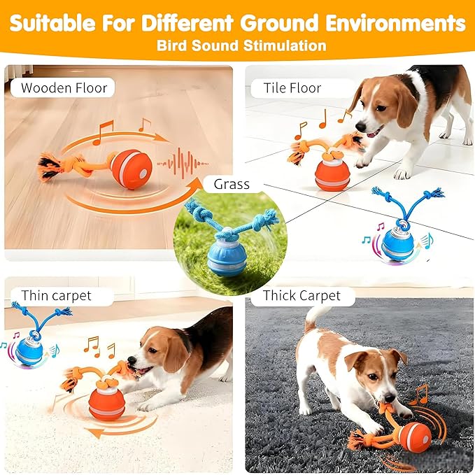 Interactive Dog Toys,Dog Toy Ball with Squeaky Sound and Stimulation,Automatic Moving Activated Dogs Toy for Small/Medium Dogs, Indoor and Outdoor Pet Exercise Toy for Boredom (Orange)