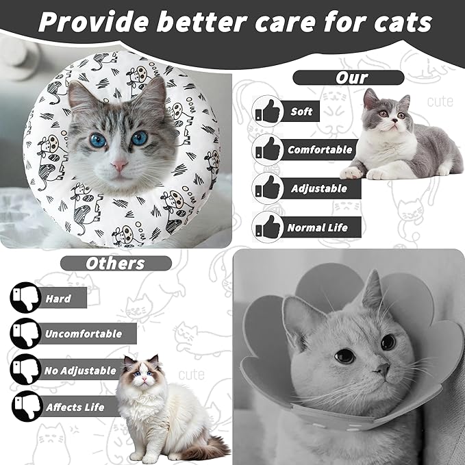 Soft Cat Cone Collar, Cute Cats Recovery Collar Suitable for Small, Medium, Large cat,Elizabethan Neck Collar for Cats After Surgery (Cow, Medium)