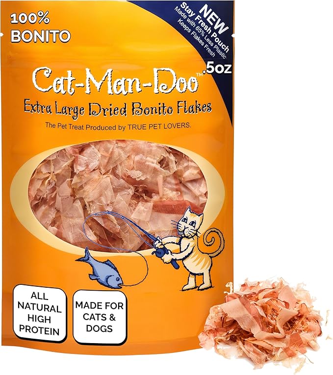 Life Essentials by Cat-Man-Doo Cat Treats & Food Topper – Bonito Fish Flakes for Cats, Healthy Single Ingredient Cat Snacks – .5 oz
