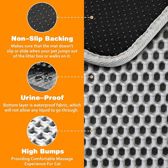 Waterproof Cat Litter Mat, Double Layer EVA, Odor-Free Large Grid, Urine Proof, Easy Cleanup (Khaki, 24 x 35)