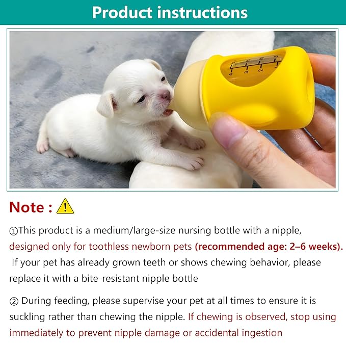 Puppy Nursing Bottle Medium/Large 80ml, Silicone Nipple Feeding Bottle for Newborn Puppies (2–6 Weeks), Blue