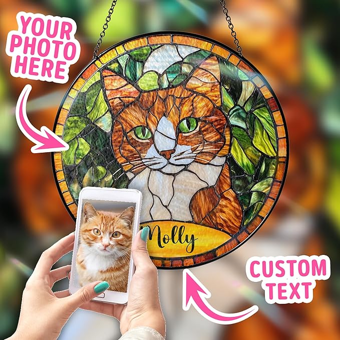 Custom Cat Portrait Art Suncatcher Stained Glass Remembrance Gift Pet Indoor Decor Window Hanging Dog Cat Bereavement Keepsake Loss of Pet
