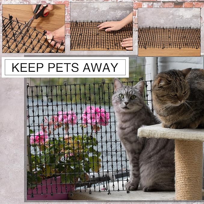Abbylike 3 Pack 6.5 ft Cat Repellent Mat with Spikes Outdoor 78x11'' Cat Repellent Outdoor Deterrent Indoor Prickle Spike Strips for Animals for Keep Pet Off Couch Furniture Garden Fence