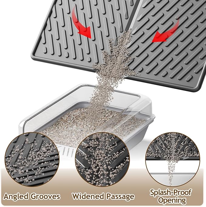 Cat Litter Mat with Grooves & Raised Edge, Urineproof/Waterproof, Litter Scattering Control, Easy to Clean (31 * 24in-Black-1 Pack)