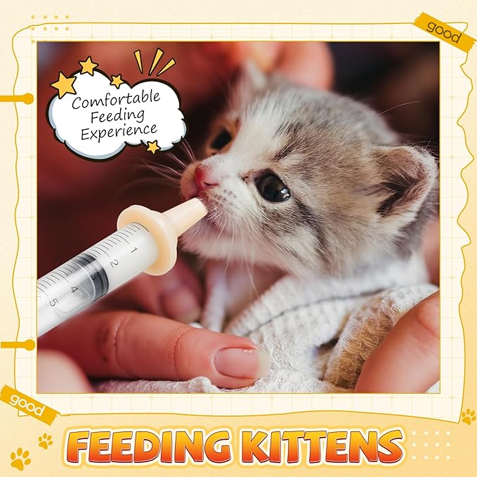 Silicone Nursing Kit for Kittens & Small Animals – Includes Feeding Nipples, Syringes, 20ml Bottle – BPA-Free, Reusable, Safe for Newborn Kittens and Puppies