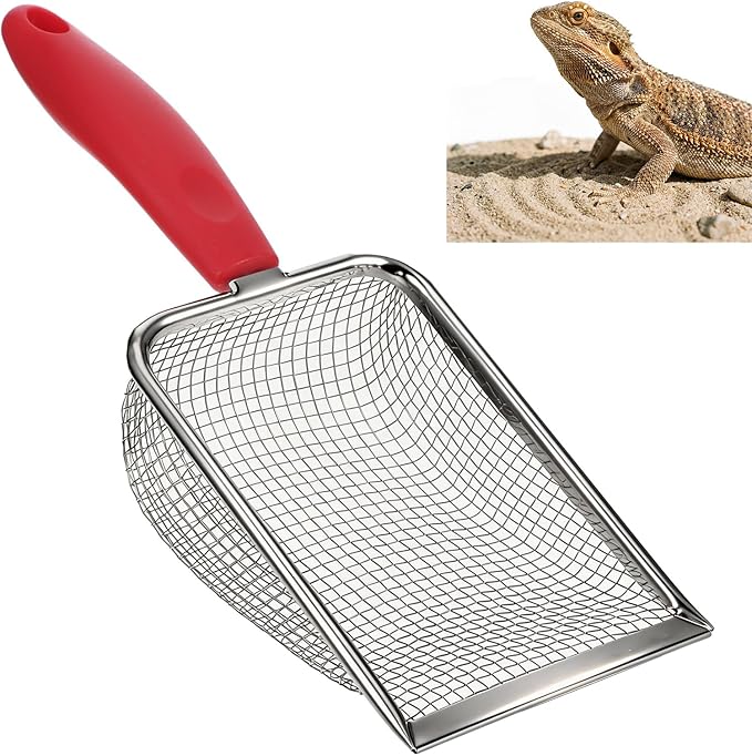 Stainless Steel Reptile Sand Substrate Scoop, Fine Mesh Metal Reptile Litter Cleaner Scooper, Cat Litter-Scoop, Mesh Litter-Shovel, Litter Cleaner Corner Scoop Sand Sifter for Terrarium Sands Waste