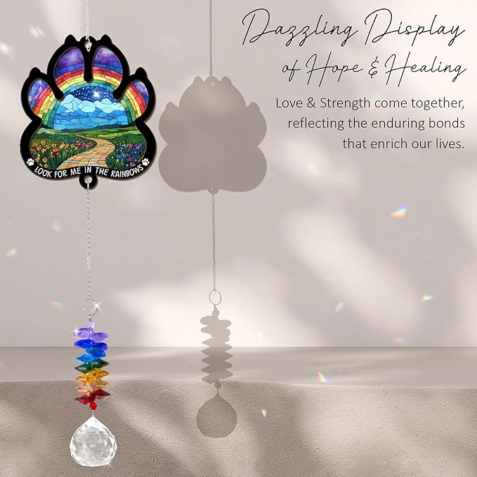 2 Layered Ornament Suncatcher - Mother's Day Father's Day Christmas Birthday Gifts for Pet Lover - Rainbow Bridge Suncatcher - Sympathy Ornament - Pets Remembrance - Paw Gift for Loss of Pet