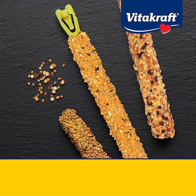 Vitakraft Crunch Sticks Parakeet Treat Variety Pack – 3 Sticks Honey Egg And Apple Flavor - Triple-Baked Sticks With Natural Wood Chew Center Added Vitamins And Minerals - Cage Clip Holder