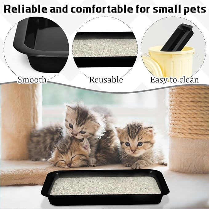 Tessco for you 3 Pcs Kitten Litter Box Shallow Low Entry Open Cat Litter Box Waterproof Plastic Small Rabbit Pan Tray Travel Toilet for Senior Cat Kitten Training(Black,15.1 x 12 x 1.4 Inch)