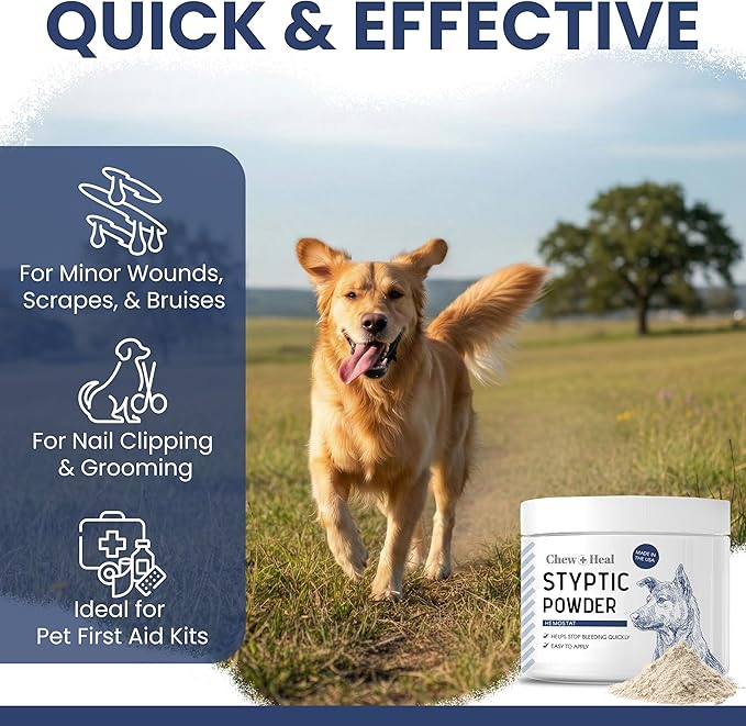 Chew + Heal Labs Styptic Powder for Dogs & Cats - 1.5 oz - Quick Stop Bleeding for Dogs Nails & Minor Cuts - Blood Clotting Powder & Bleed Stop Formula