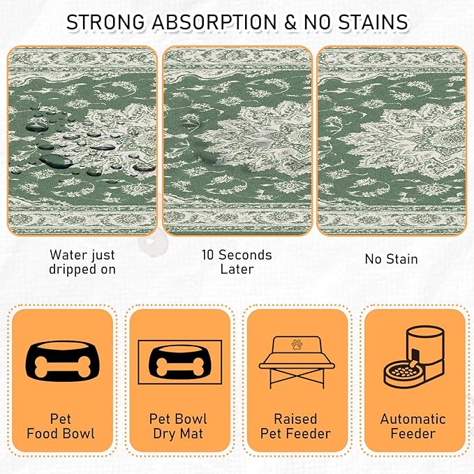 Dog Cat Food Mat - Absorbent Anti Slip Dog Bowl Mats for Food and Water, Quick Dry Cat Feeding Matts for Floors, Diatomite Pet Dish Placemat Accessories Supplies, Bohemia Style, 16 * 24in
