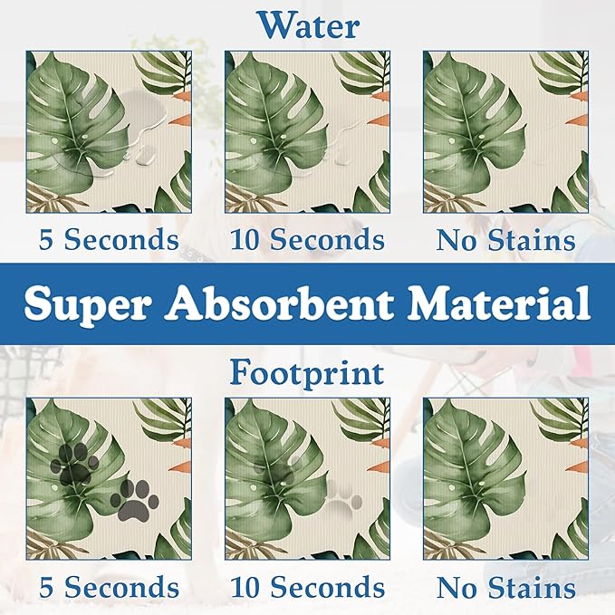 Boho Tropical Palm Pet Feeding Mat–Christmas Stocking Quick Dry Absorbent Dog Cat Food Mat, Non Slip Waterproof Bowl Placemat for Messy Eaters, Pet Accessories for Floors 12"x20"