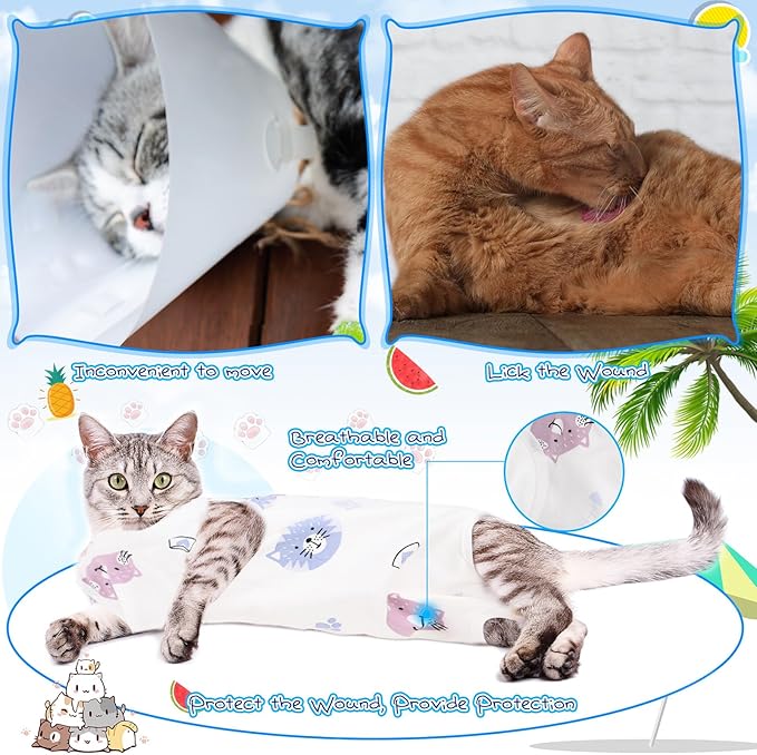 Kacctyen 6 Set Cat Recovery Suit After Surgery Female and Male Cat Kitten Surgery Suit E Collar Alternative Pajama Kitty Clothes for Spay Abdominal Skin Anti Licking(Animal,Medium)