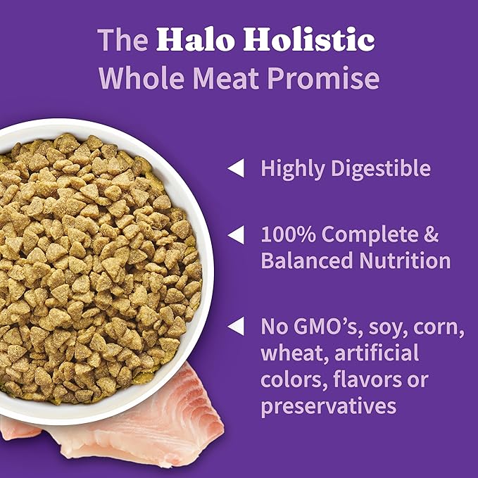 Halo Holistic Cat Food Wild Caught Whitefish Formula, Healthy Grains Dry Cat Food, For Sensitive Stomach Support, Kibble for Adult Cats, 6 lb Bag