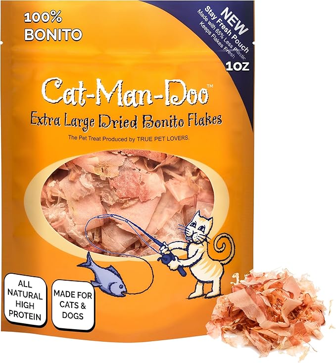 Life Essentials by Cat-Man-Doo Cat Treats & Food Topper – Bonito Fish Flakes for Cats, Healthy Single Ingredient Cat Snacks – 1 oz