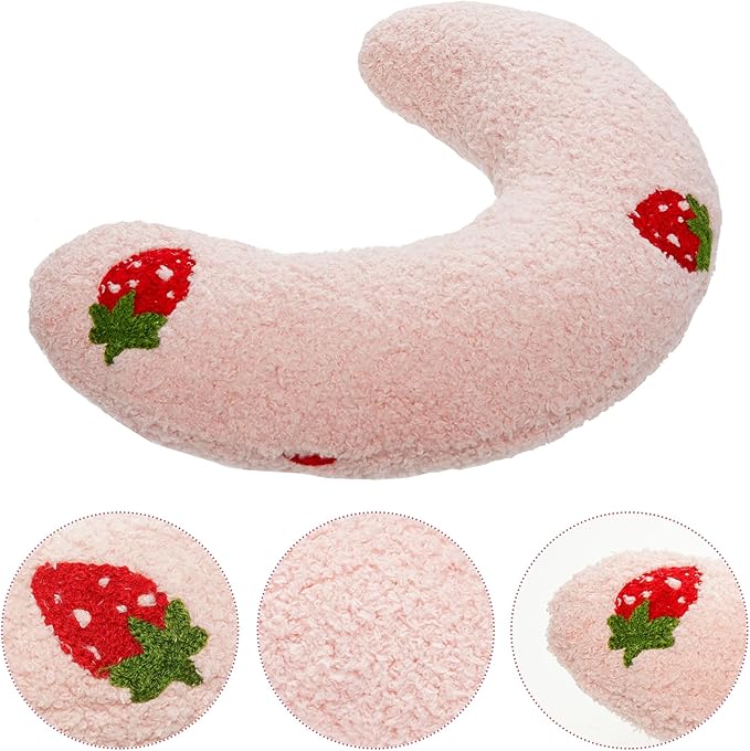 Lystaii Cat Calming Pillow for Indoor Pets - Soft Fluffy Cat & Dog Bed - Dog Neck Pillow Pet Toy Half Donut Anxiety Relief with Cute Embroidery Pattern (Pink, Strawberry)