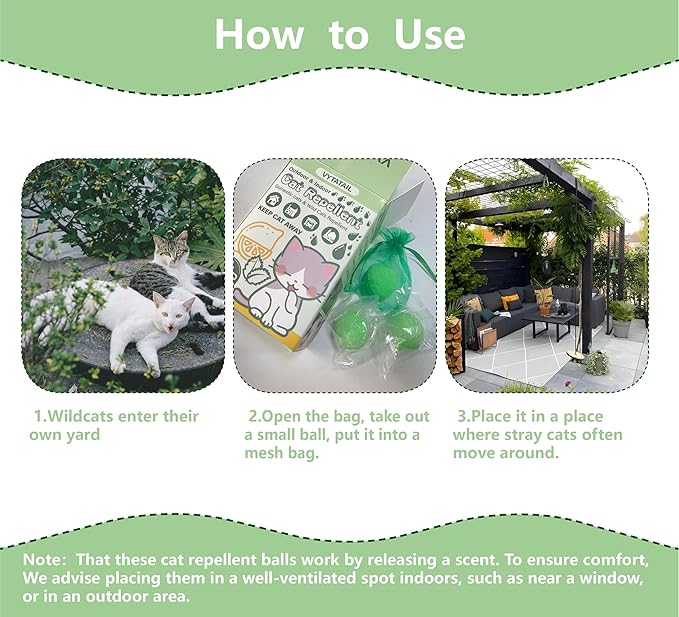Cat Repellent Balls for Outdoor- Peppermint & Lemongrass Oil Deterrent Balls - Stop Cats from Scratching Furniture, Yard, Plants,Cars,Long-Lasting Protection（12 Pack and 6 Bags）