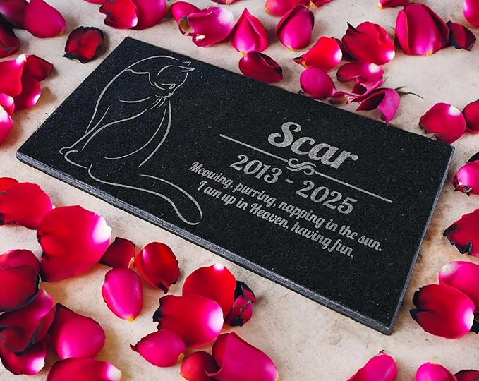 Cat Memorial Personalized Black Granite Stone 12 X 6 Bereavement in Memory Loss of Pet Cat Garden Stone