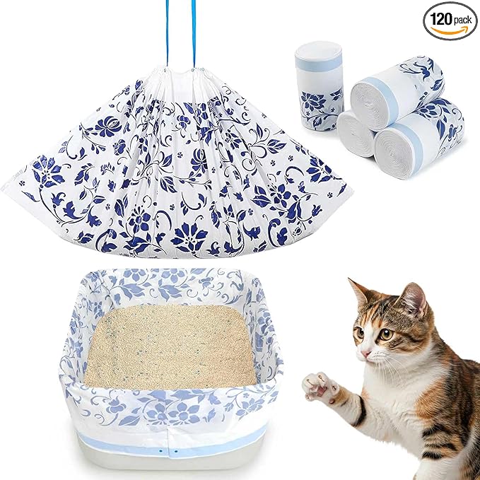 Unicorn Catcher 120 Pack Cat Litter Bags 36" x 19" Large Litter Box Liners Tear-Resistant with Drawstring for Easy Access Cat Litter Liners for Litter Boxes Under 36in Total Size