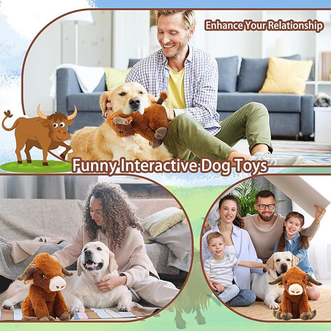 Highland Cow Dog Toy, Squeaky Dog Toys Stuffed Plush Puppy Toy, Interactive Gifts for Small Large Dogs