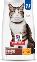 Hill's Science Diet Hairball Control, Adult 1-6, Hairball Control Support, Dry Cat Food, Chicken Recipe, 3.5 lb Bag