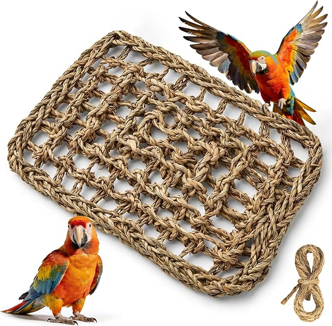 MAQIHAN Seagrass Mat for Birds - Bird Toys Seagrass Mats Foraging Activity Play Grass Mat Bird Climbing Wall Seagrass Net Hammock Toy for Medium Parakeets Lovebirds Finch Budgerigars Conure Cockatiel