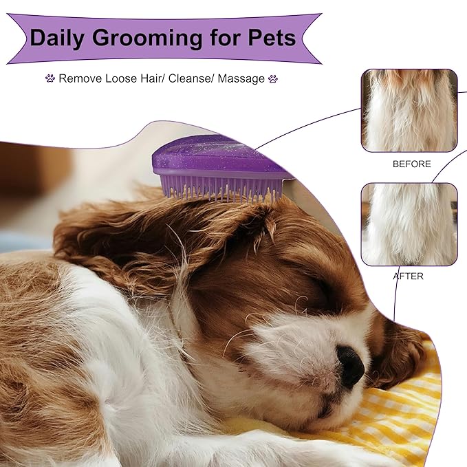 Gentle Grooming Puppy Brush with Gift Box ， Fit for Small Dog ， Yorkie, Shih Tzu, Maltipoo, Maltese and Pomeranian ，Toy Poodle Accessories, Soft Bristle (Glitter Rose Red)