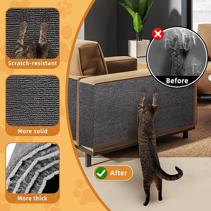 2pack Cat Scratch Couch Furniture and Wall Protector | Adhesive Cat Scratch Pad for Covering Cat Tower, DIY Climbing Cat Scratcher Couch Protector from Cat Claws Scratching (Dark Gray)