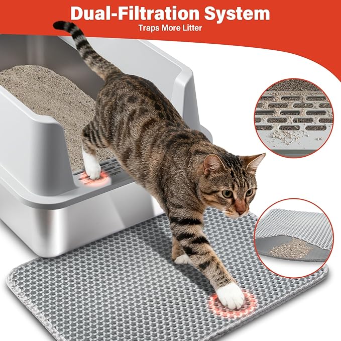 Stainless Steel Cat Litter Box, XL Metal Litter Box with High Sides Lid, Extra Large Cat Litter Boxes for Big Cats, Anti-Urine Leakage, Easy Cleaning, Odor Free, Non-Sticky, Include Scoop and Mat