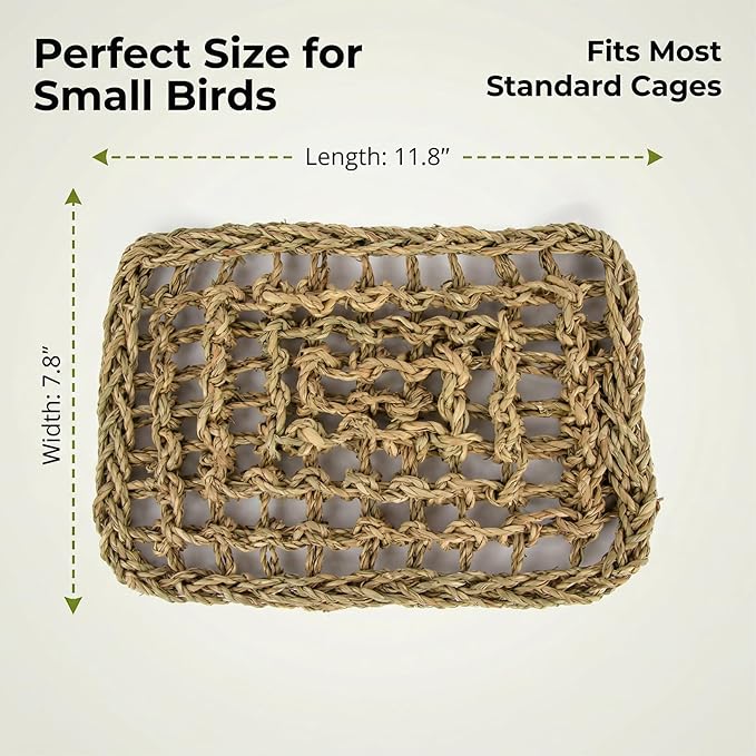 MAQIHAN Seagrass Mat for Birds - Bird Toys Seagrass Mats Foraging Activity Play Grass Mat Bird Climbing Wall Seagrass Net Hammock Toy for Medium Parakeets Lovebirds Finch Budgerigars Conure Cockatiel