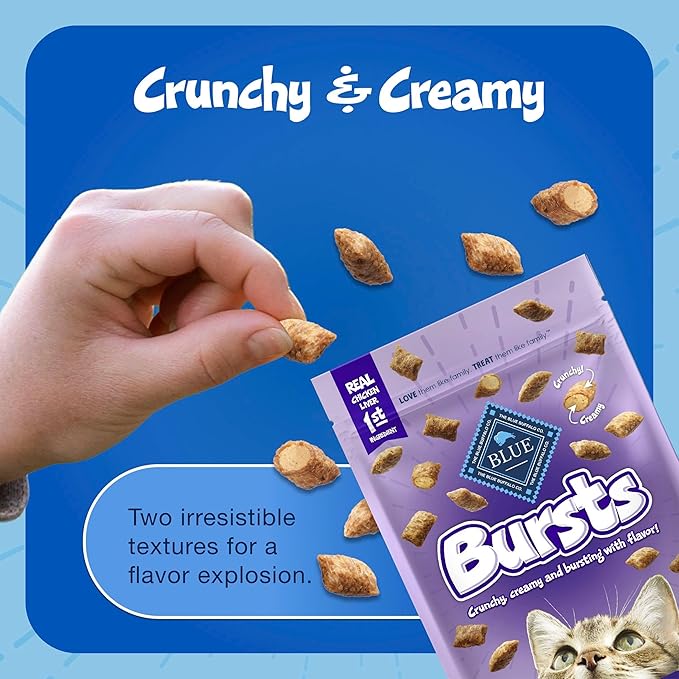 Blue Buffalo Bursts Crunchy & Creamy Cat Treats, Great for Training, Delish Liver & Beef, 12-oz. Tub (Pack of 4)