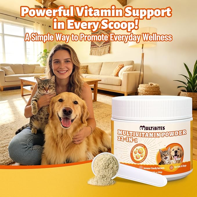 22-in-1 Dog Vitamins Powder All-in-One Multivitamin for Dogs & Cats, Colostrum, Taurine, Itch Relief, Immune Support, Digestive Support, Chicken Flavor Pet Vitamins and Supplements, 3.88oz