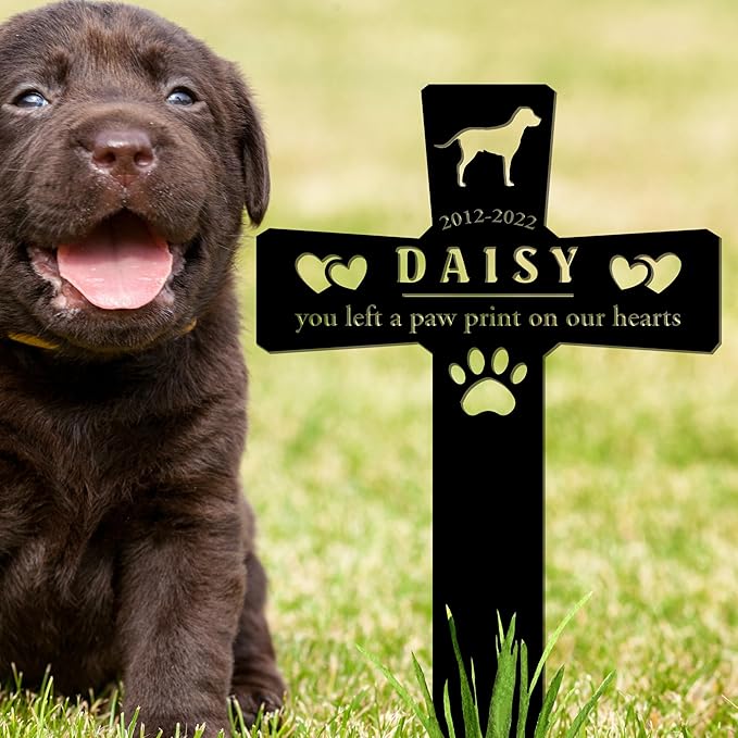 Personalized Pet Grave Markers Dog, Pet Headstones for Dogs for Lost Dog Sympathy Gift, Waterproof Dog Grave Markers Outdoor, Dog Tombstones for Graves Outdoor, Garden Dog Cross for Grave