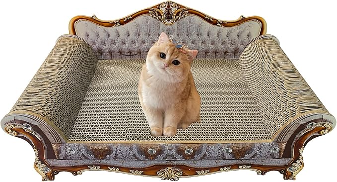 Luxury Cardboard Cat Scratcher Sofa Couch Bed, Couch Shaped Scratching Board, Scratch Lounge with Catnip, Cat Scratcher for Indoor Cats Grey