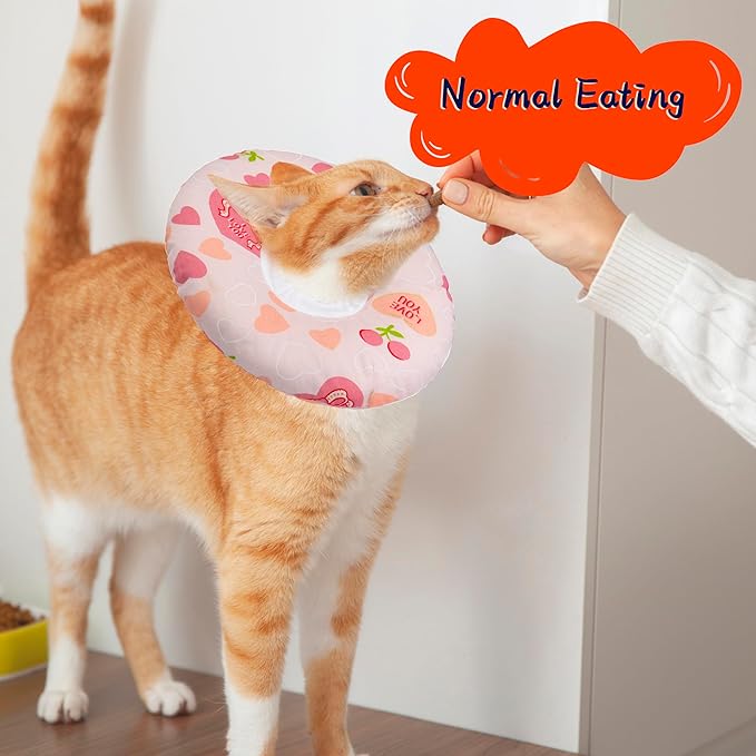 Cat Cone Soft Collar, Adjustable Cat Recovery Collar for Small Medium Large Cats, Cute Donut E Collar After Surgery, Anti-Lick Wound Healing Elizabethan Collar for Kittens (Pink Heart, Small)