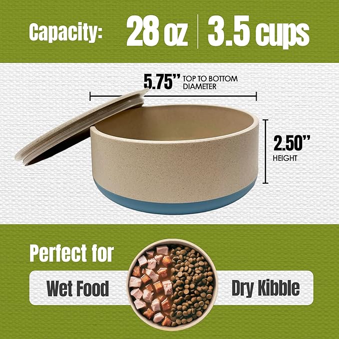 Palz&Co EcoBowl with Lid for Dogs & Cats, 28 oz Blue - Natural Bamboo Pet Bowl with Non-Slip Base, Pet Food and Water Dish, Dishwasher Safe