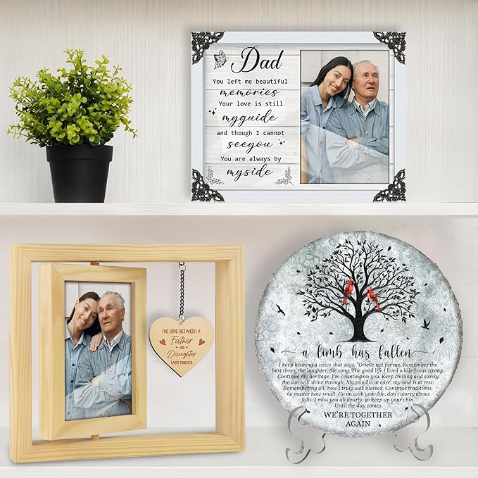 Father's Day Gift Rotating Picture Frame, Dad Frame Fits 4x6 Photo, To the World You Are a Dad Wooden Keepsake Ideas Birthday Gift for Father Stepdad from Daughter Son Tabletop Display HR-DAD-N